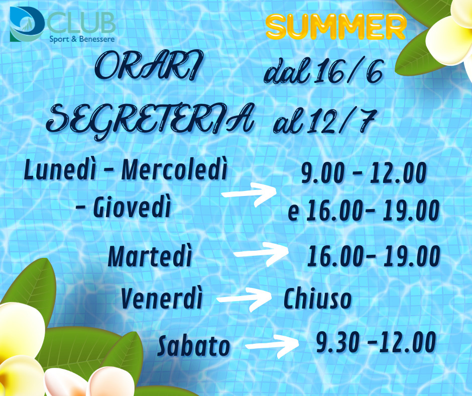 ORARIO ESTIVO SEGRETERIA 1 orari estivo social